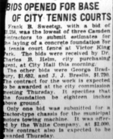 Bids Opened for Base of City Tennis Courts — Camden Courier-Post, February 21, 1928