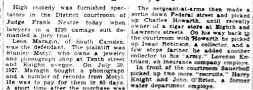 Camden Courier-Post, January 27, 1928 — Court Attache Scours City To Round Up Jury for Trial, columns 1–2