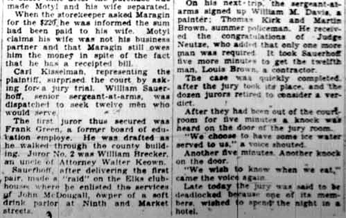 Camden Courier-Post, January 27, 1928 — Court Attache Scours City To Round Up Jury for Trial, columns 3–4