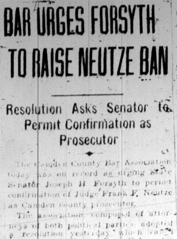 Bar Urges Forsyth to Raise Neutze Ban, Camden Courier-Post, April 5, 1928, panel 1
