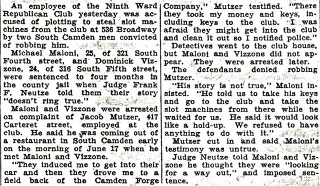 Camden Courier-Post, August 19, 1936 — Two Men Jailed in Theft Plot body text