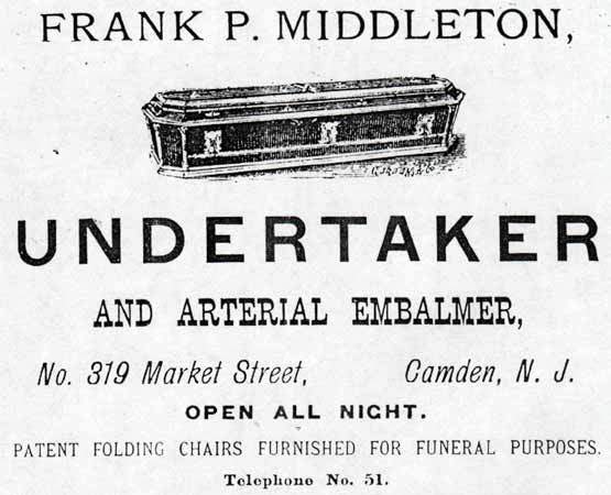 1883-1884 Camden City Directory advertisement for Frank P. Middleton