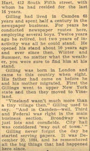 Camden Courier-Post, May 12, 1934, obituary for Frederick Gilling, part 2