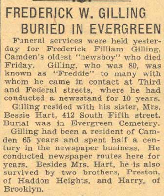 Camden Courier-Post, May 14, 1934, article mentioning Frederick Gilling