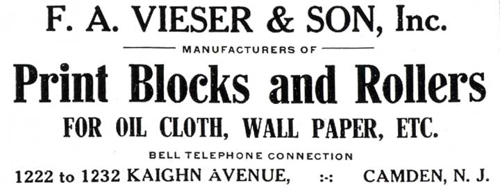 1913 Camden City Directory advertisement for Frederick Vieser & Son