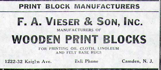 1926 Camden City Directory advertisement for Frederick Vieser & Son