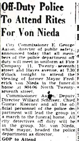 Camden Courier-Post, February 20, 1950, Off-Duty Police To Attend Rites For Von Nieda