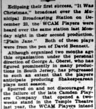 WCAM Players Back Little Theater Idea - Camden Courier-Post, January 27, 1928