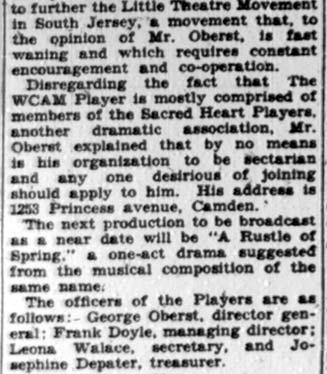 WCAM Players Back Little Theater Idea - Camden Courier-Post, January 27, 1928