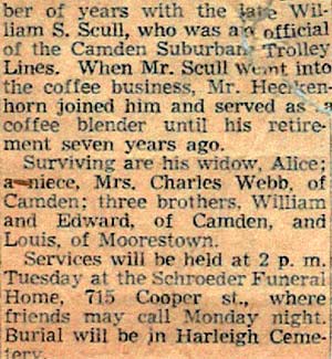 Camden Courier-Post obituary for George B. Heckenhorn, June 27, 1952 (part 2)