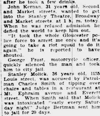 Camden Courier-Post, January 2, 1928 — Overflowing Bowl Put 3 Here in Jail, page 3