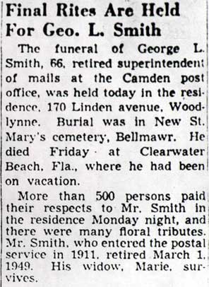 Camden Courier-Post January 31, 1949 — Final Rites Are Held For Geo. L. Smith