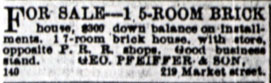 Camden Post, June 29, 1888, real estate advertisement by Geo. Pfeiffer & Son