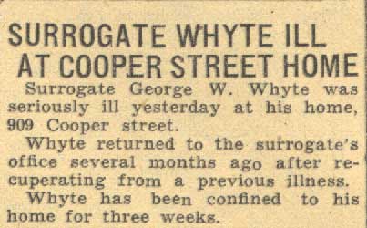 Camden Courier-Post, May 17, 1934 — Surrogate Whyte Ill at Cooper Street Home