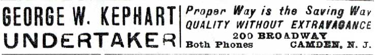 Camden City Directory 1912–1913 listing for George W. Kephart