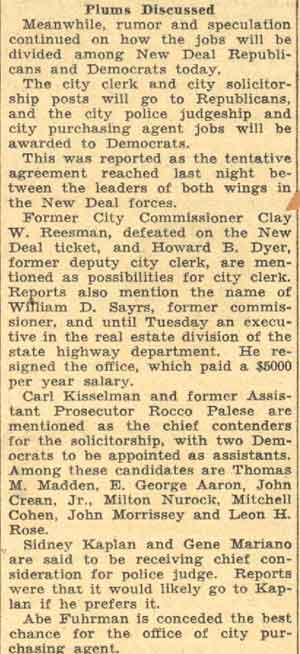Camden Courier-Post August 1, 1935: 3 G.O.P. Rulers in Secret Session (Plums Discussed)