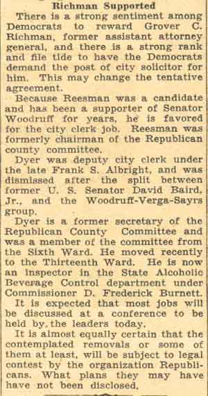Camden Courier-Post August 1, 1935: 3 G.O.P. Rulers in Secret Session (Richman Supported)