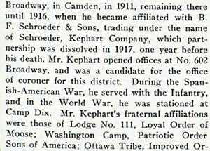 South Jersey, A History 1624–1924 — George W. Kephart entry continued