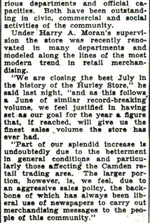 Harry A. Moran article, Camden Courier-Post, August 1, 1936 — continued