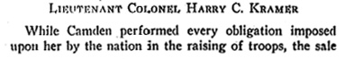 Lieutenant Colonel Harry C. Kramer heading, History of Camden County in the Great War