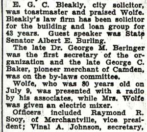 H. F. Wolfe Honored By B. & L. Officers — article column 2