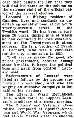 Civil Service Vote Urged by Leonard, panel 2, Courier-Post October 28 1936