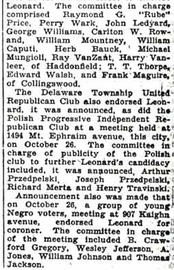 Civil Service Vote Urged by Leonard, panel 3, Courier-Post October 28 1936