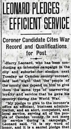 Leonard Pledges Efficient Service, panel 1, Courier-Post October 31 1936