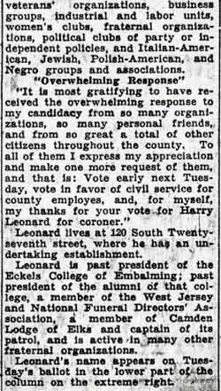 Leonard Pledges Efficient Service, panel 3, Courier-Post October 31 1936