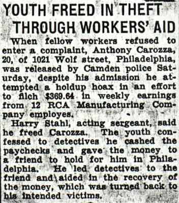 Camden Courier-Post, August 31, 1936 — Youth Freed in Theft Through Workers' Aid