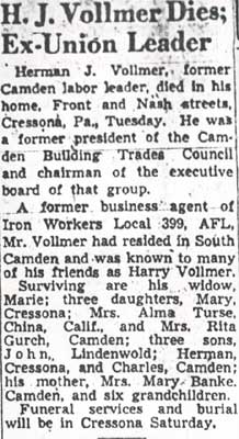 Obituary for Herman J. Vollmer