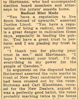 Frank J. Hartmann Jr. takes his seat on the City Commission, August 1, 1935, clipping 6