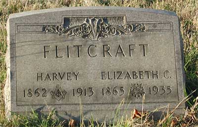 Flitcraft grave marker at Evergreen Cemetery: Harvey Flitcraft 1862-1913, Elizabeth C. Flitcraft 1865-1935
