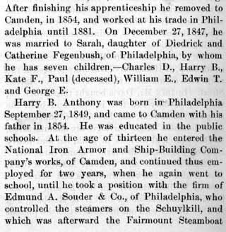Harry B. Anthony biographical review, 1897, column 2