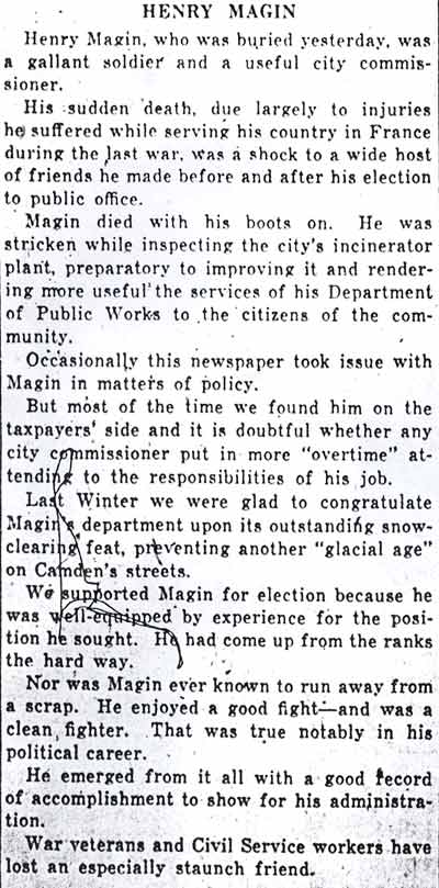 Editorial: Henry Magin — Camden Courier-Post, August 27, 1941