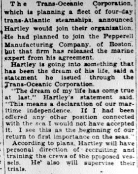 Hartley Will Join 4-Day Liner Firm — Camden Courier-Post, January 28, 1928 (column 2)