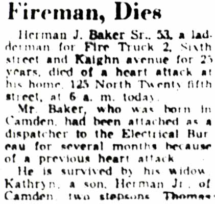 Fireman, Dies — Camden Courier-Post, December 22, 1951
