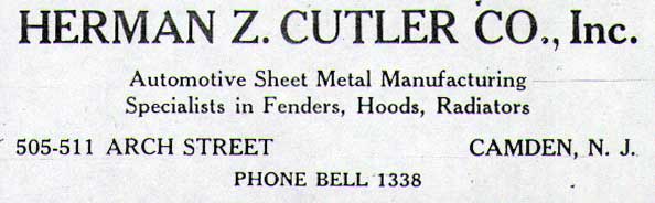 Herman Z. Cutler Co., Inc. advertisement, Camden City Directory, 1922