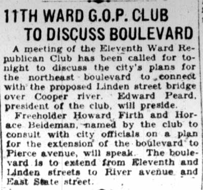Camden Courier-Post, April 3, 1928 — 11th Ward G.O.P. Club to Discuss Boulevard
