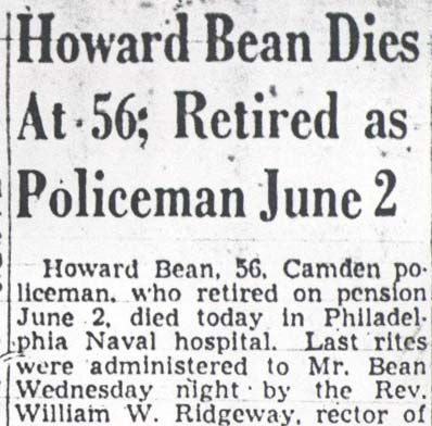 Howard Bean Dies At 56 — Camden Courier-Post, June 8, 1950