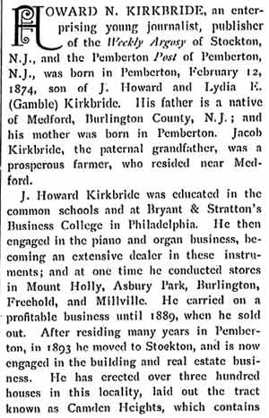 Biographical article on Howard N. Kirkbride, part 1