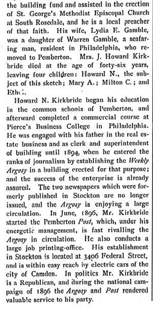 Biographical article on Howard N. Kirkbride, part 3