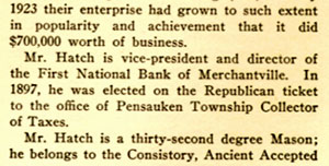 Hugh Morgan Hatch biography in South Jersey: A History 1624–1924, page 2
