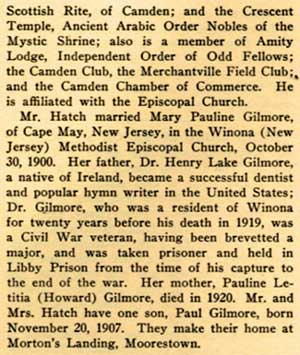 Hugh Morgan Hatch biography in South Jersey: A History 1624–1924, page 3