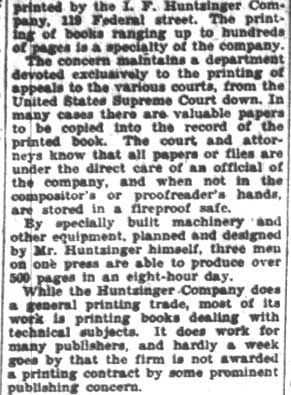 Newspaper article about Huntzinger Company, part 2