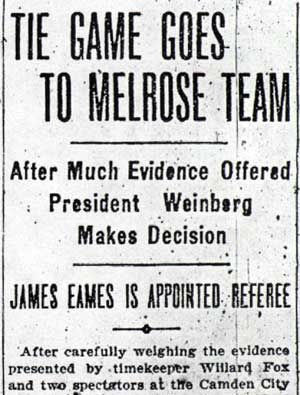 Camden Courier, January 25, 1913 — Tie Game Goes to Melrose Team, column 1