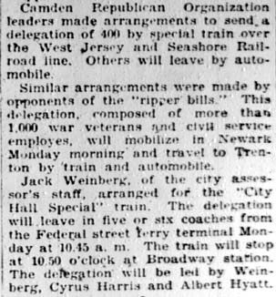 Camden Courier-Post, February 25, 1928 — Train Is Chartered for 'Ripper' Hearing, column 2