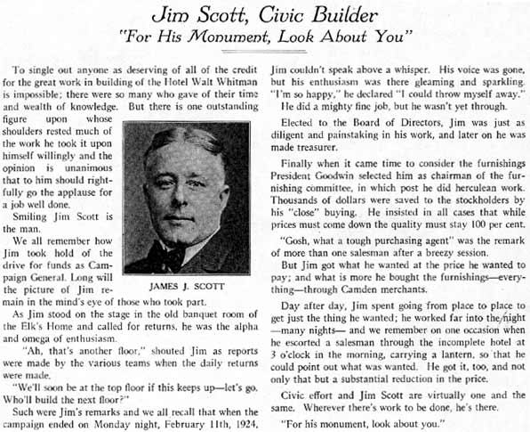 Jim Scott, Civic Builder — Camden Chamber of Commerce article, 1925