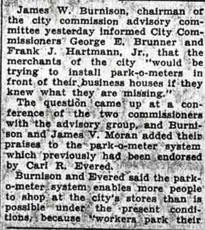 Burnison Park-O-Meters article, first column