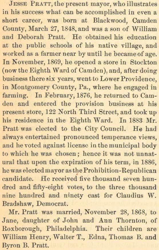 Biography of Jesse Pratt from History of Camden County by George Reeser Prowell, 1886